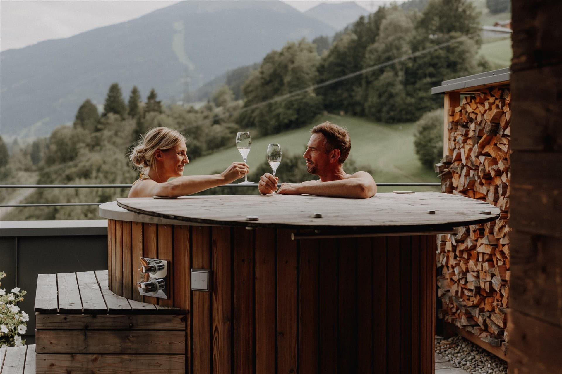 Hot tub with mountain view