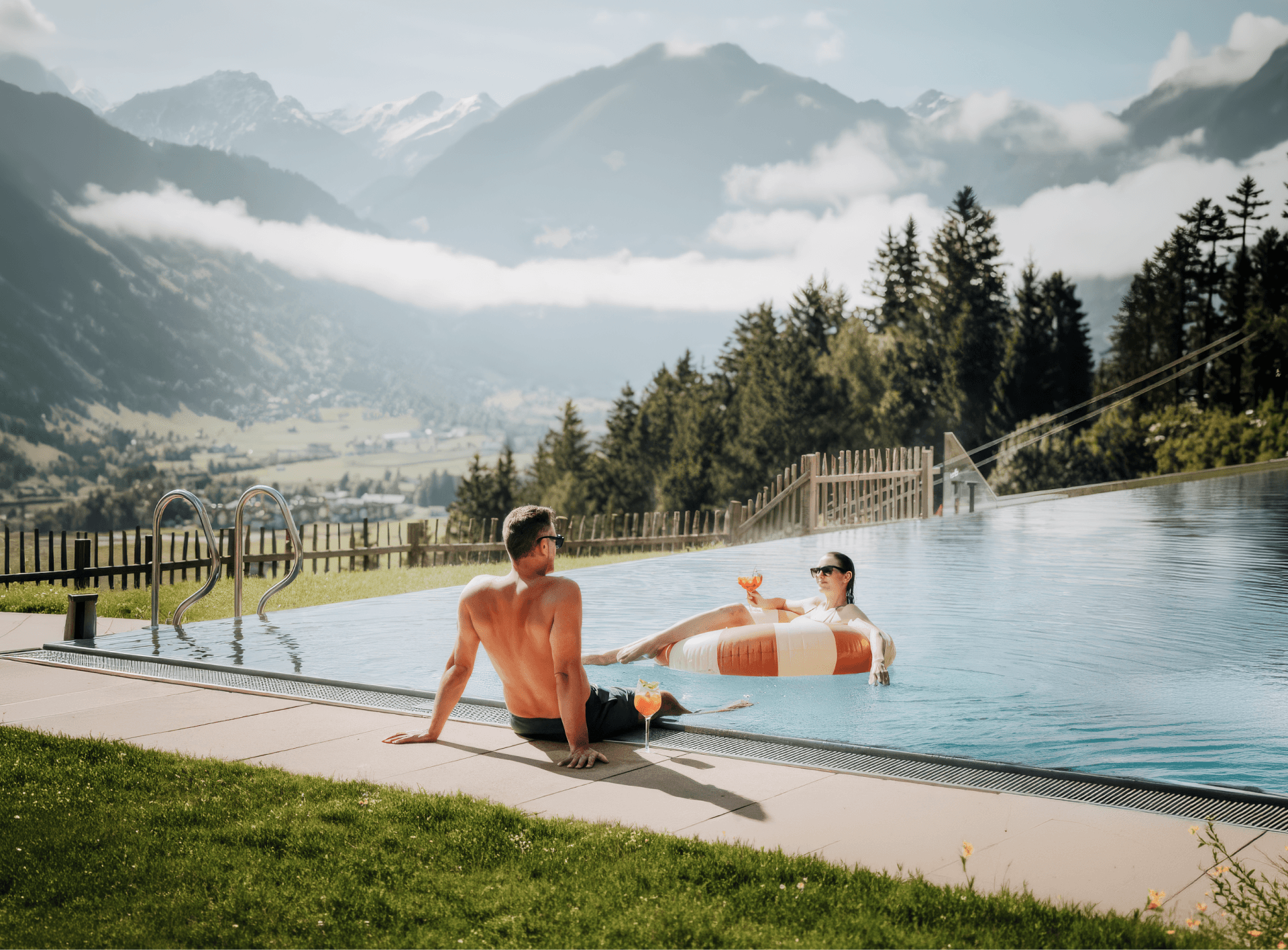 Panoramic infinity pool and natural swimming pond