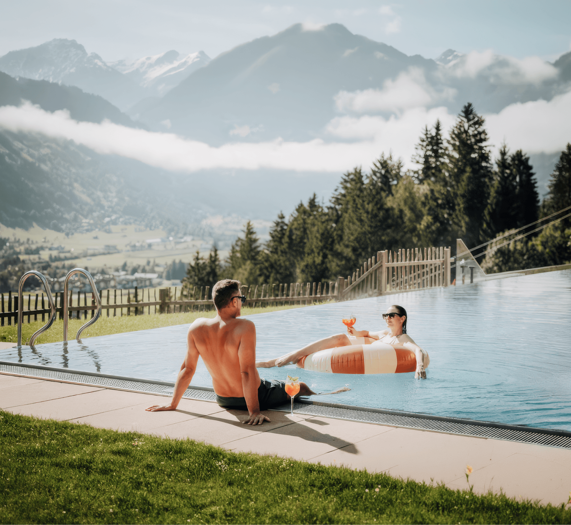 Panoramic infinity pool and natural swimming pond