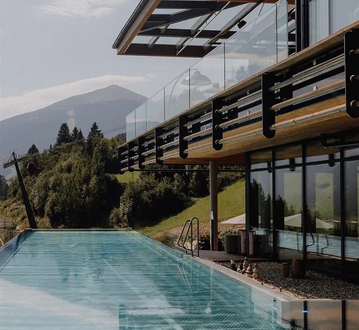 Panoramic infinity pool and natural swimming pond